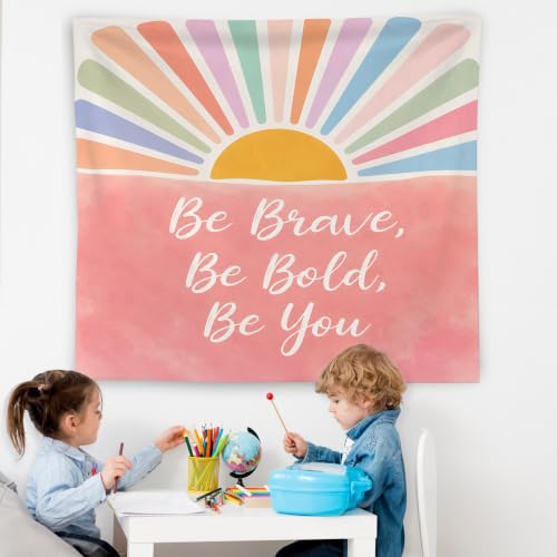WNAGT Boho Sunshine Motivational Tapestry Wall Hanging 50x60 Inch | Positive Affirmation Be Brave Bold Be You Wall Tapestry for Kids Room Nursery Classroom Home Office Decor