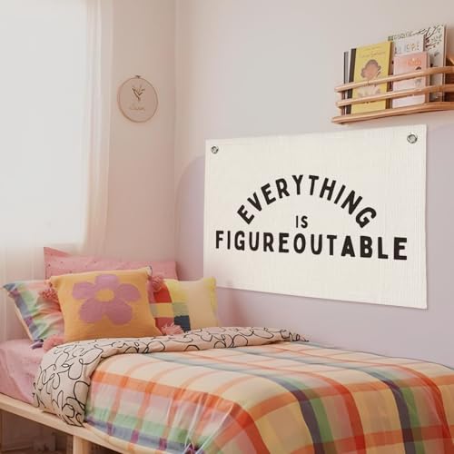 Everything is Figureoutable Inspirational Wall Decor, Office Motivational Wall Decor, Classroom Linen Canvas Banner Hanging Flag, 20x30 Inch