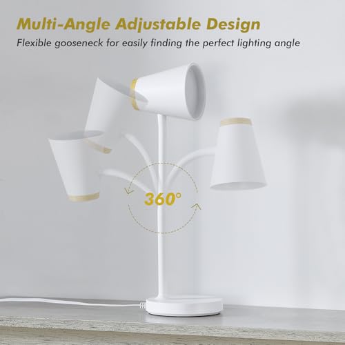 Desk Lamp for College Dorm Room - Small LED Desk Lamp Touch Dimmable Reading Light for Home Office - Adjustable Flexible Gooseneck Table Lamp for Bedside Bedroom Nightstand White