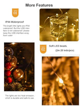 Sokelinn-six 2m 20 LEDs Fairy String Lights, USB Powered String Light for Desk Office Christmas Tree Party Decoration (Warm, 2)