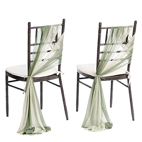 Ling's moment Wedding Chair Sashes Cover Aisle Decorations Draping Fabric Wrinkle-Free with Tie 16 Pcs Sage & Milky Green for Party Ceremony Reception Floral Arrangement Banquet Outdoor Decor