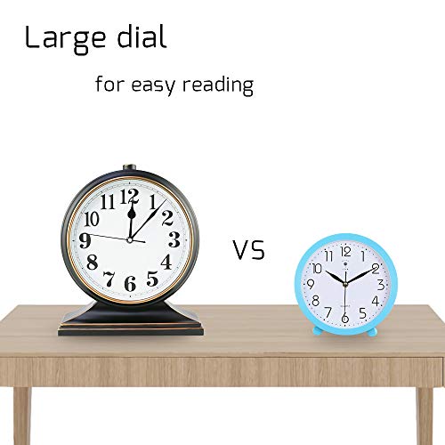 Silent Desk Clock - European Style Retro Clock with 10 Inch Dial, Easy to Read for Living Room or Bedroom