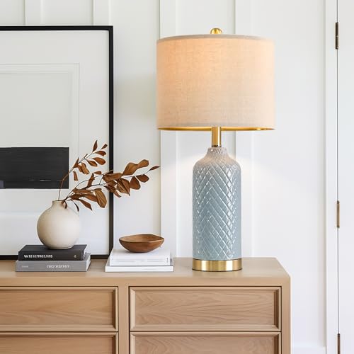 24.25" Modern Ceramic Blue Table Lamps Set of 2 for Living Room Bedroom Bedside Table Lamp for Night Stands Boho Nightstand Lamp Coastal Side End Table Lamps Reading Light Home Office Dorm Deco Gifts