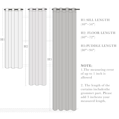 PONY DANCE Gray Black Out Curtains 72 Inch Long 2 Panels Set, Thermal Insulated Room Darkening Grommet Solid Soft Drapes for Bedroom/Living Room Window Decor Light Blocking, W34 x L72 Inch, Grey
