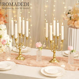 Romadedi Gold 5 Arm 11.8" Candelabra Candle Holders, Set of 2