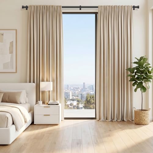 OLV Black Curtain Rod 36 to 91 Inch, 1 Inch Adjustable Modern Curtain Rods for Windows, Decorative Heavy Duty Window Treatment Rods with End Cap Finials, Telescopic Splicing Drapery Pole, Easy Install