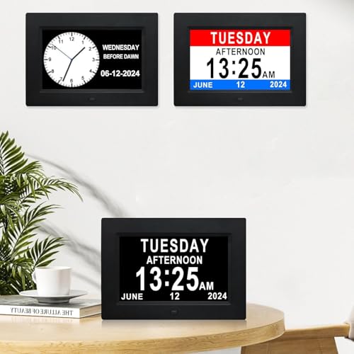 TMC 7 Inch Digital Clock with Day and Date for Elderly - 12 Alarm Options, Auto-Dim, Age Seniors,Elderly, Alzheimer