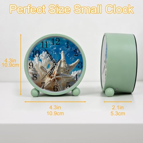 Underwater Ocean Coral and Starfish Silent Analog Alarm Clock with Light, Easy to Set Gentle Wake Bedside Table Clock, Battery-Operated, Suitable for Home, Dorm, Office Desk, (Green, 4.3 Inch)