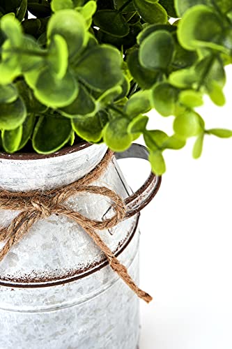 Dahey Metal Flower Vase with Artificial Eucalyptus Farmhouse Decor Rustic Shabby Chic Milk Can Galvanized Jug Planter Fake Plants in Decorative Tin Vase for Table Centerpieces Bedroom Kitchen Decor