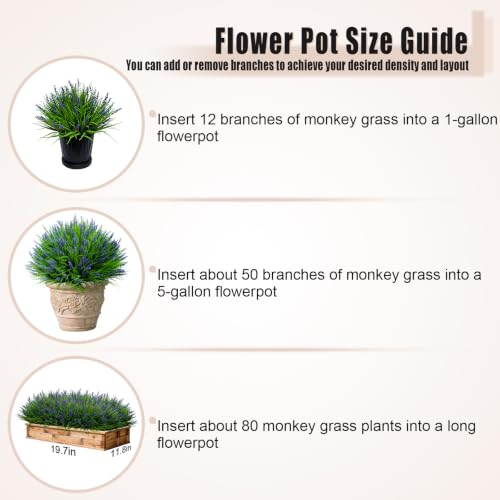 alyptus Artificial Plants Outdoor Fake Monkey Grass with Flowers for Pot UV Resistant Plant Decor for Window Garden Patio Hanging Planter Pathway Front Porch (Grass with Flowers)
