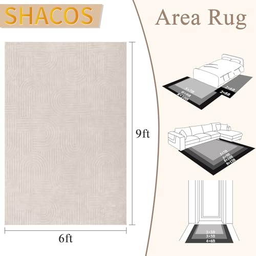 SHACOS Soft Cozy Fluffy Arch Pattern High-Low Pile Area Rugs 6'x9' Large Non Slip Washable Modern Geometric Rug Scandinavian Minimalist Carpet for Living Room Bedroom Dining Room, Beige