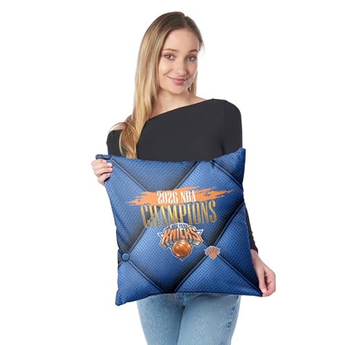 Northwest New York Knicks 2026 NBA Champions Double-Sided Printed Throw Pillow, Soft Decorative Polyester Fan Cushion, Couch Bed or Game Room Decor, 18 x 18 in