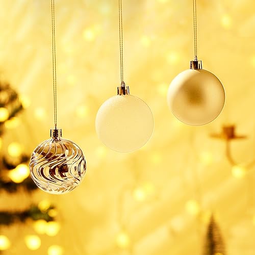 Christmas Ball Ornaments for Xmas Decorations,50 pcs Christmas Extra Large Tree Shatterproof Ornaments-Champagne (Combo of 5 Style in 3 Sizes)