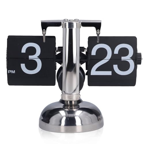 HERCHR Retro Flip Clock, Retro Analog Flipping Clock Automatic Page Turning Internal Gear Operated Clock Mechanical Digital Desk Clock with Large Numbers for Home Office Decor, 8.1 X 6.7 X 3.5 Inches