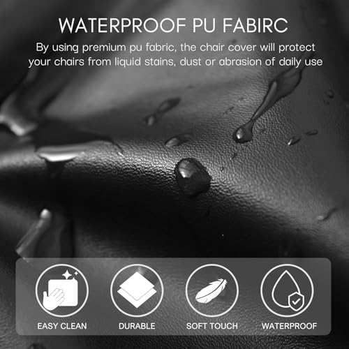 SearchI Waterproof PU Leather Seat Covers for Dining Chairs, 4 Pack Stretch Dining Room Chair Seat Covers, Kitchen Chair Seat Covers Protectors (Black)