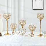 Gold 5 Arm Metal Crystal Tea Light Candle Holder, Elegant Wedding Table Centerpiece, Christmas Wishing Bowl Candle Holder