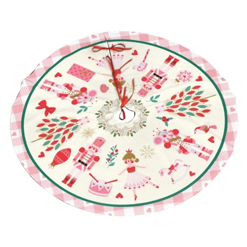Cute Nutcracker Christmas Tree Skirt 36" Christmas Pink Nutcracker Tree Skirts Santa Mat for Mini Small Pencil Big X-Mas Tree Farmhouse Ornaments Decorations