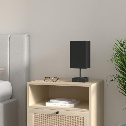 Table Lamp for Bedroom, 3 Way Dimmable Touch Bedside Lamp, Small Lamp with 2 USB C+A Charging Ports, Black Nightstand Lamps for End Table, Living Room, Desk, Bulb Included