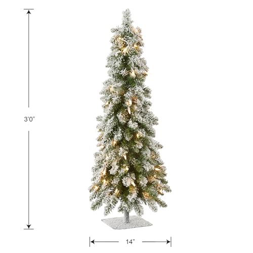 National Tree Company 3 ft Pre-Lit Flocked Downswept Forestree Mini Artificial Christmas Tree,50 Clear Lights, 198 Tips, Metal Plate Base, Green