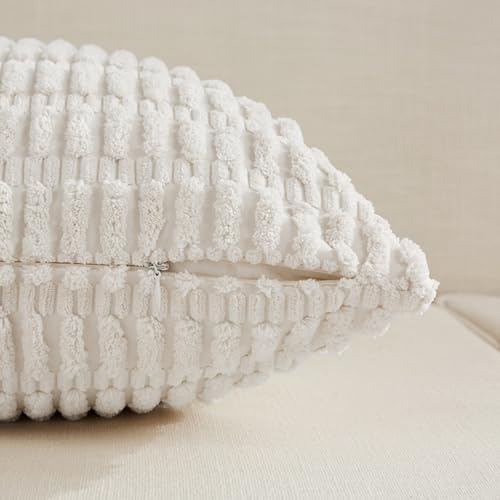 Fancy Homi Decorative Throw Pillow Covers for Bed Couch Bedroom Bench, Soft Corduroy Solid Pillow Case, Rustic Farmhouse Boho Room Decor,54" x 20" (Pack of 1),White
