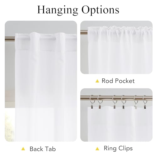 NICETOWN Non-See-Through White Sheer Curtains 84 inches Long 2 Panels, Rod Pocket & Back Tab Privacy Window Treatments Light Filtering Drapes for Bedroom/Living Room, W52 x L84