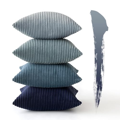 MIULEE Soft Corduroy Decorative Throw Pillow Covers Blue Navy Series 16x16