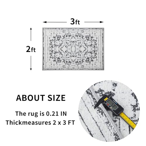 Vintage Runner Rug Non Slip for Hallway Bathroom Kitchen 2x3 ft, Ultra Soft Boho Carpet Runner with Low Pile Design Machine Washable Runner Rugs for Entryway Laundry Living Room (Black, 2'x3')
