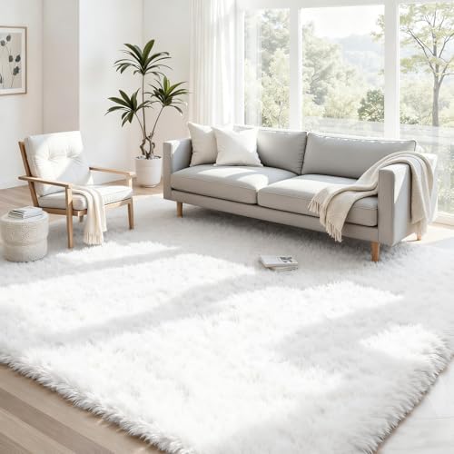 4x6 Fluffy Shag Area Rugs for Living Room Bedroom: Soft Plush Carpet White