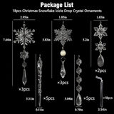 18pcs Christmas Tree Decoration Crystal Ornaments - Hanging Acrylic Christmas Snowflake Icicle Drop Crystal Ornaments for Xmas Tree Winter New Year Party Supplies