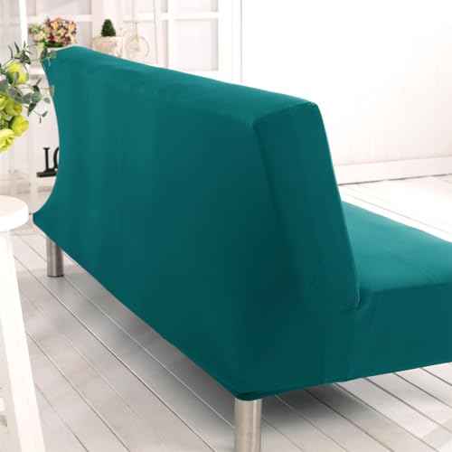 Stretch Futon Cover Armless Sofa Slipcover Foldable Sofa Bed Covers with Elastic Band, Machine Washable (Peacock Blue)