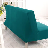 Stretch Futon Cover Armless Sofa Slipcover Foldable Sofa Bed Covers with Elastic Band, Machine Washable (Peacock Blue)