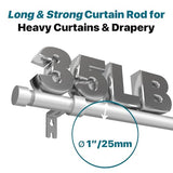 Silver Extra Long Curtain Rod 30 to 240 inch, Heavy Duty Window Treatment Single Rods with Modern End Caps, 1 inch Metal Rods Set for Outdoor Patio, Adjustable Wall Mounted Curtain Rod