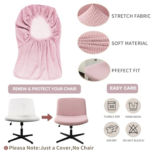 LavishCover Armless Chair Cover Office Desk Chair Cover, Waterproof and Elastic Criss Cross Chair Cover, Vanity Chair Covers,Mid Back Wide Seat Accent Chair Covers(Pink,T-Type,Just the Cover)