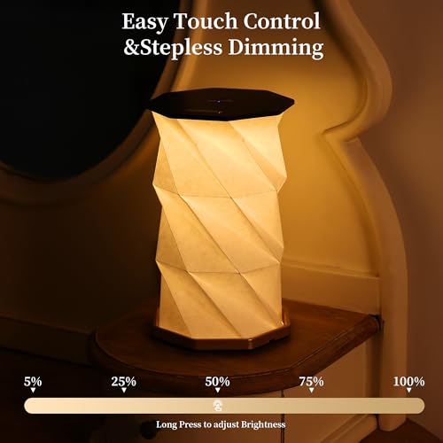 Travel Gifts Portable lamp with Touch Dimmer, Travel Lamp Warm Light, Foldable Paper Lamp, Rechargeable Small Battery Table Lamp for Bedroom Living Room, Traveling gifts for Women, Men & Couples