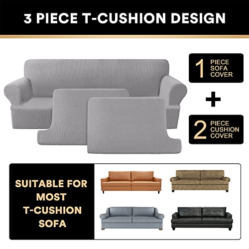 PrinceDeco 3 Pieces Loveseat Slipcover Bundle T Cushion Seat Couch Covers, Dove