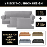 PrinceDeco 3 Pieces Loveseat Slipcover Bundle T Cushion Seat Couch Covers, Dove