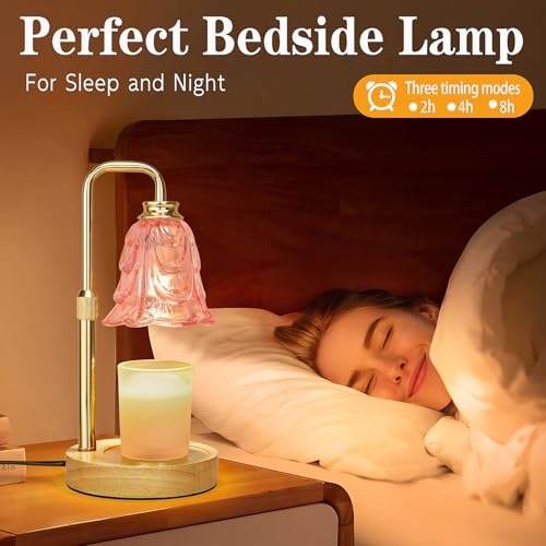 Candle Warmer Lamp with Timer Dimmer, Adjustable Height Pink Tulip Candle Wax Warmer, Christmas Birthday Gift for Mom Women,House Warming Gifts for New Home Bedroom Decor,Flower Pink