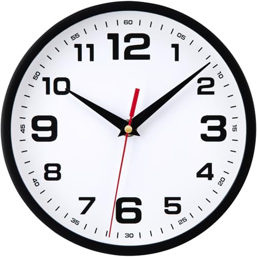 Wall Clock Silent Non-Ticking Modern Clocks Battery Operated 8 Inch Small Analog Clock Decorative for Living Room Bedroom Kitchen Office Decor (Black)