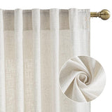 NICETOWN Natural Linen Curtains 96 inch Long 2 Panels Set, Thick Organic Flax Linen Blend Privacy Window Drapes Rod Pocket & Back Tab with Light Filtering for Bedroom/Living Room, W55 x L96
