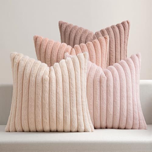 MIULEE Faux Fur Plush Decorative Throw Pillow Covers 20x20, Pink