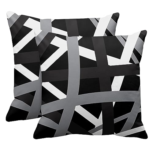 Emvency Set of 2 Throw Pillow Cover Gray Black Stripes Design Retro Decorative Pillow Case Striped Home Decor Square 18x18 Inch Cushion Pillowcase