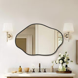 ULIKE Irregular Wall Mirror, 24x36 Inch Black Asymmetrical Mirror with Solid Wood Frame, Abstract Organic Shape Vanity Mirrors for Bathroom Bedroom Living Room Entryway