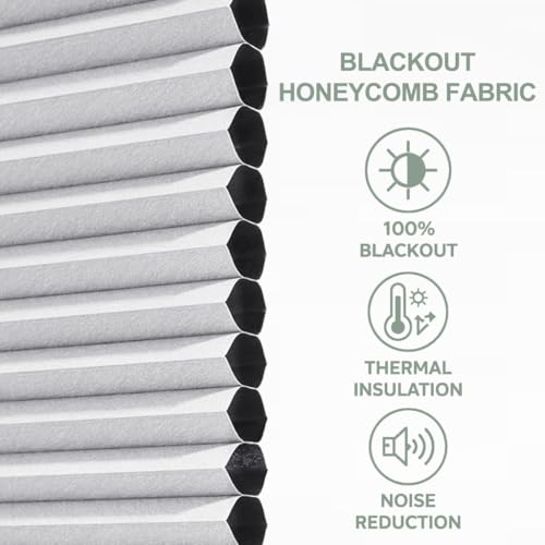 TIPIACE Manual Pattern Cellular Shades Cordless Honeycomb Blinds Full Blackout Fabric Window Shades for Skylight (White 93021A)