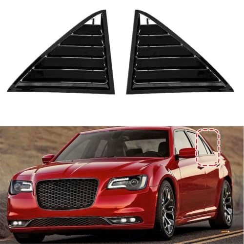 2PCS Fit for Chrysler 300C Sedan 2011-2021 Car Rear Window Quarter Louver Cover Exterior Side Vent Shutter Trim Scoop Accessories(Gloss Black)