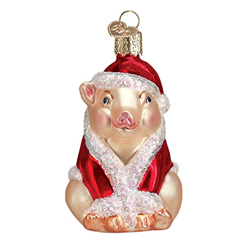 Old World Christmas Christmas Ham Glass Blown Ornament for Christmas Tree, Handcrafted Holiday Decoration, Pig Collection