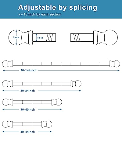 HOSKO Black Curtain Rod, 1-Inch Window Curtain Rods Set - Curtain Rods for Windows 30-84 Inches - Including Three Mounting Brackets