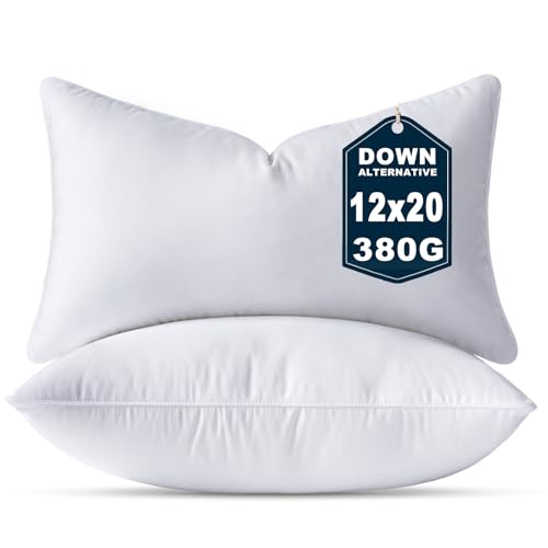 12 x 20 Pillow Insert Set of 2 Down Alternative Throw Pillow Inserts Small Lumbar Decorative Pillow White Rectangle Pillows Stuffing for Living Room Couch Bed Sofa Interior Cushions