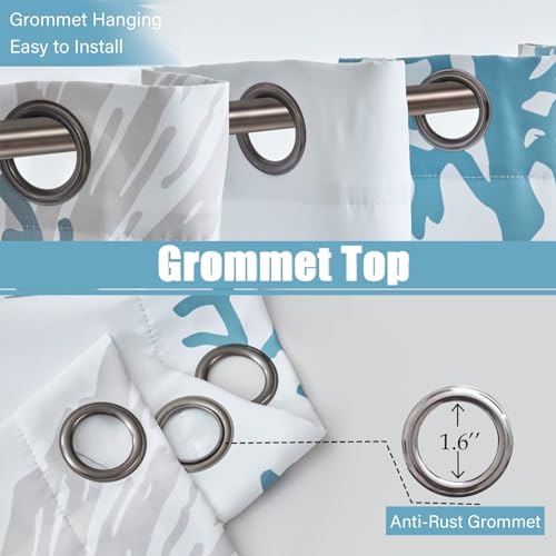 Tritard Coastal Window Curtains Grommet Drapes Nautical Beach Themed Thermal Insulating 50% Light Blocking Privacy Curtain for Living Room, Bedroom 2 Panels Set, 52x84 Inches