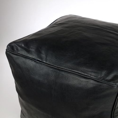 Handmade Moroccan Square Leather Pouf – Delivered Unstuffed – Ottoman, Footstool, Footrest, Hassock, Floor Cushion – Versatile Artisan Accent (Oiled Black)