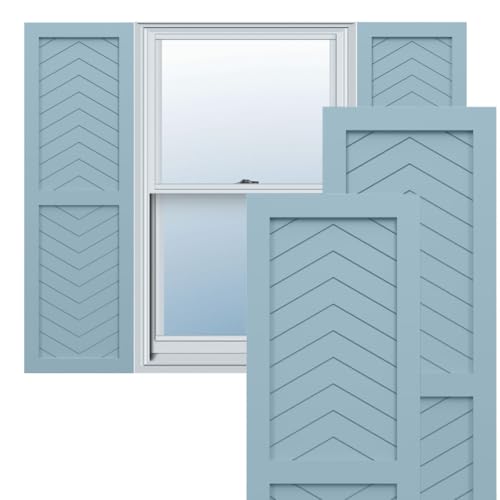 15"W x 46"H True Fit PVC Two Panel Chevron Modern Style Fixed Mount Shutters, Peaceful Blue (Per Pair - Hardware Not Included)